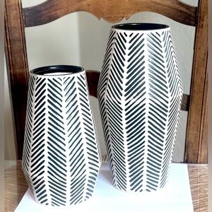 Pier 1 Black& White Ceramic Chevron Vases